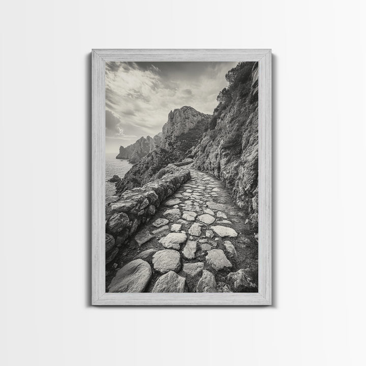 Cliff Path, Coastal Trail, Rugged Rock, Hiking Vibe, Framed Canvas Print, Hallway Wall Art, Nature Photography, Adventure Decor
