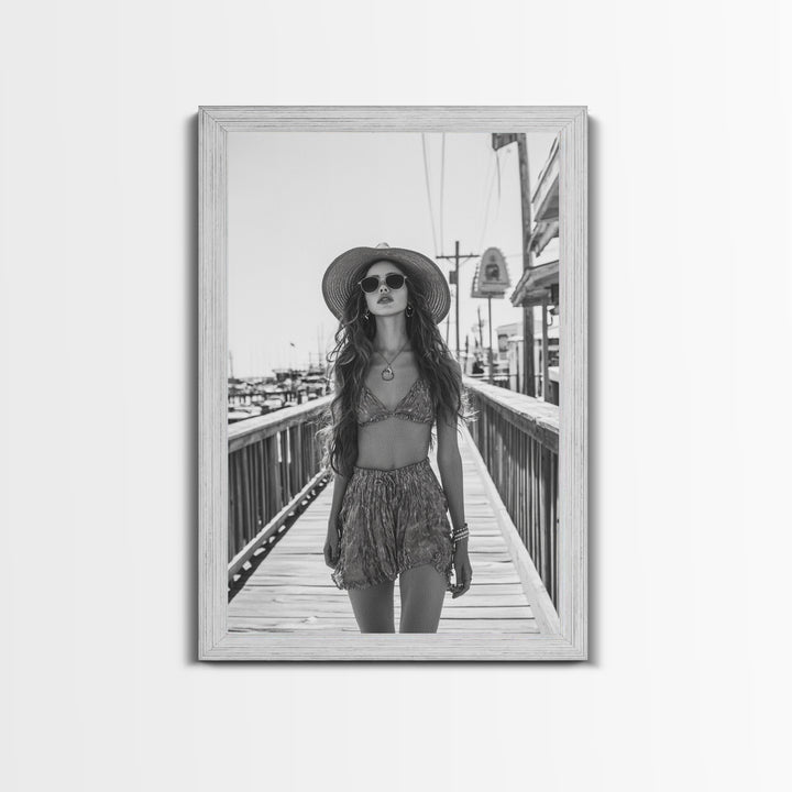 Pier Walk, Summer Fashion, Coastal Vibes, Chic Girl, Canvas Print, Fashion Wall Art, Modern Decor, Teen Room Artwork, Stylish Aesthetic