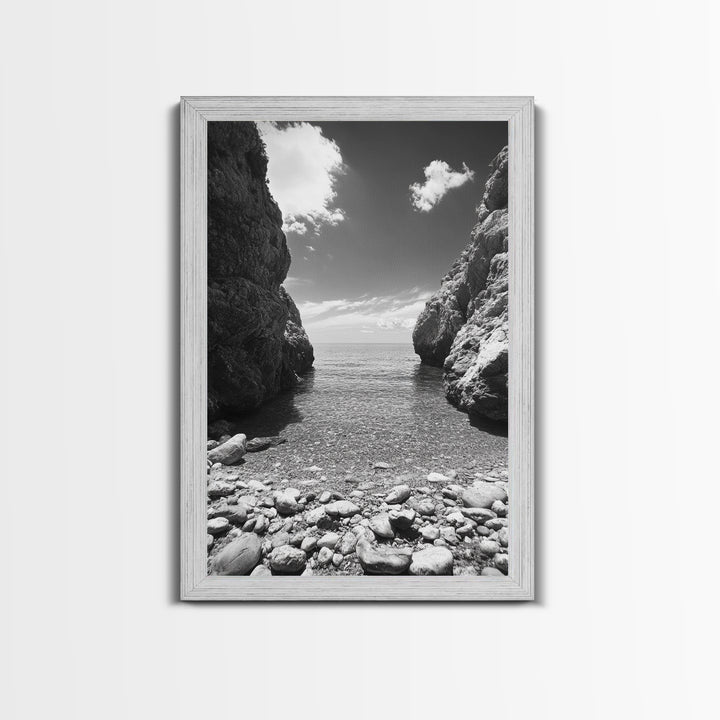 Rocky Cove, Serene Sea, Coastal Escape, Crystal Water, Canvas Print, bathroom ocean art, coastal minimalist decor, tranquil seascape gift
