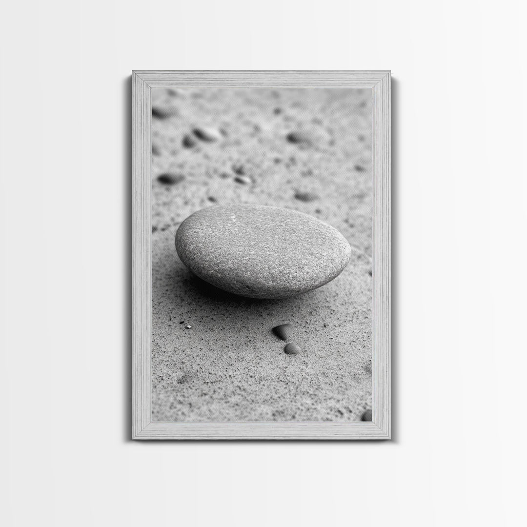 Smooth Beach Stone, Minimalist Sand Texture, Natural Balance, Canvas Print, Spa Room Wall Art, Calm Earthy Interior Style