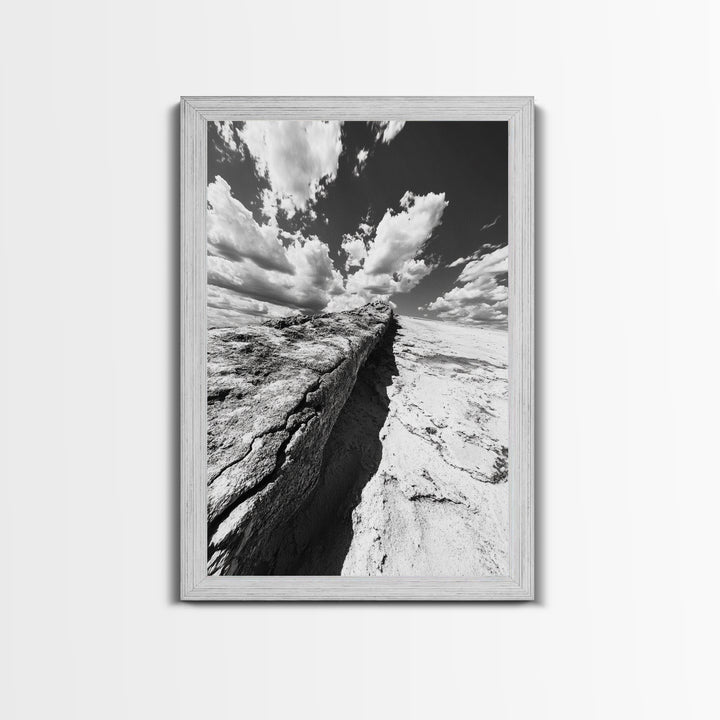 Desert Crack, Dramatic Sky, Harsh Terrain, Framed Canvas Print, Abstract Nature Photography, Rustic Office or Study Wall Art