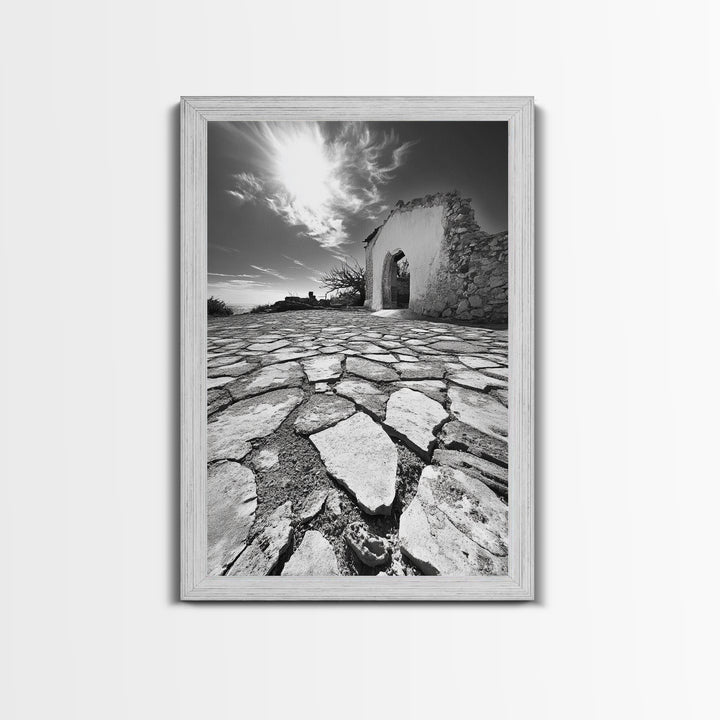 Desert Archway, Stone Ruins, Sunny Sky, Canvas Print, Rustic Travel Wall Art, Mediterranean Decor, Minimalist Earthy Aesthetic