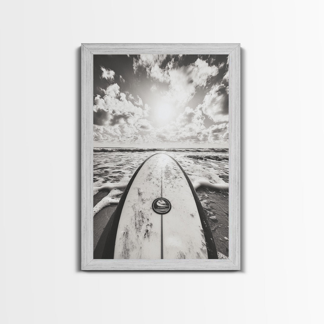 Surfboard Horizon, Ocean Waves, Beach Photography, Summer Vibes, Canvas Print, Teen Room Wall Art, Coastal Decor, Modern Surf Art