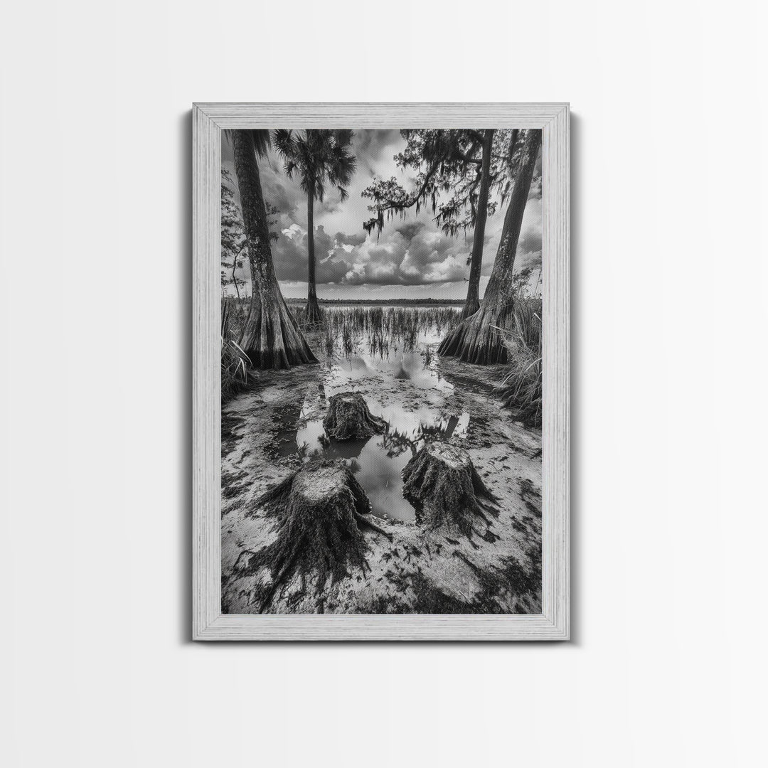 Swamp Scene, Cypress Trees, Reflection Water, Southern Nature, Canvas Print, Cabin Wall Art, Moody Landscape, Autumn Rustic Decor