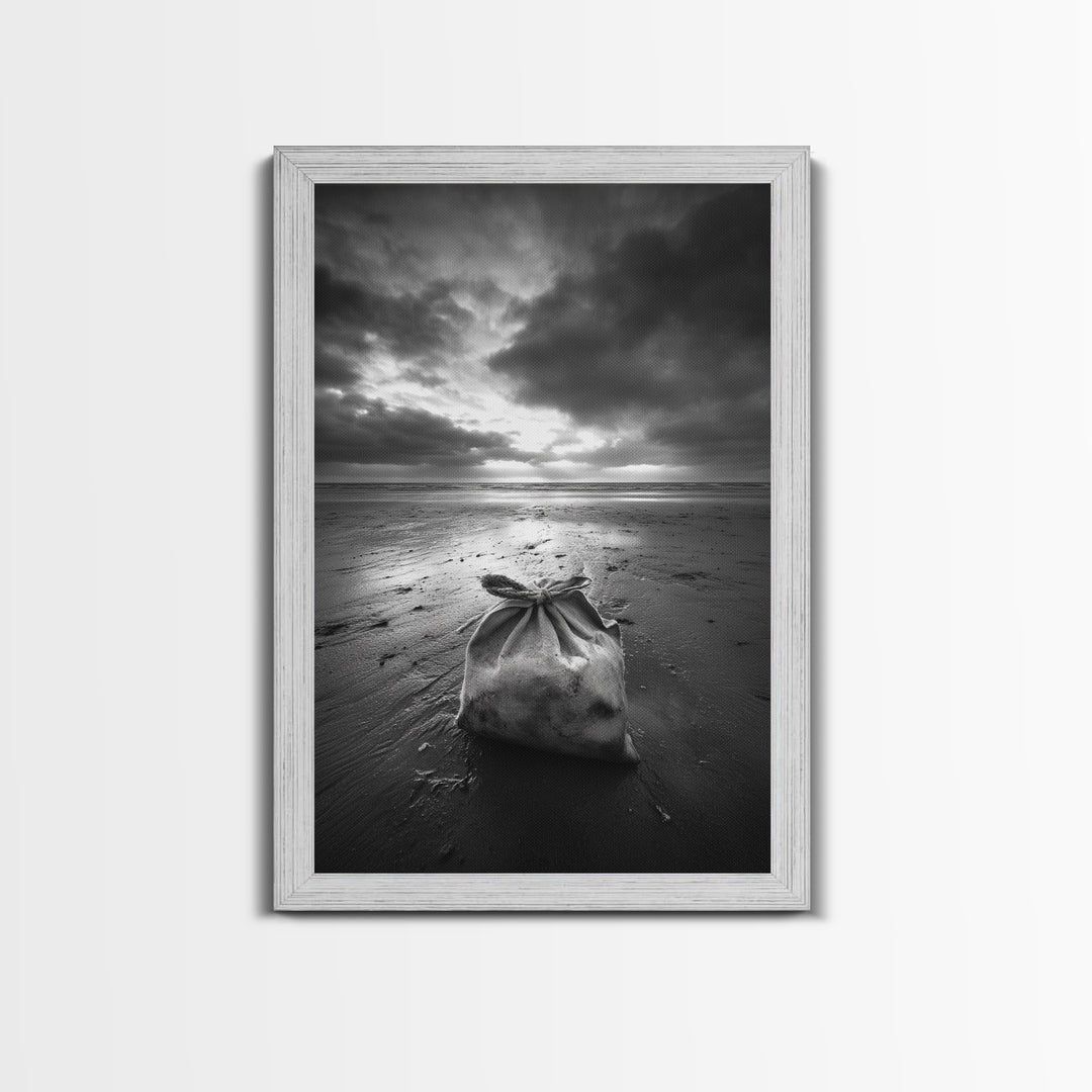 Coastal Mood, Seaside Stillness, Monochrome Art, Canvas Print, Beach Bedroom Wall Art, Moody Ocean Decor, Minimalist Nature