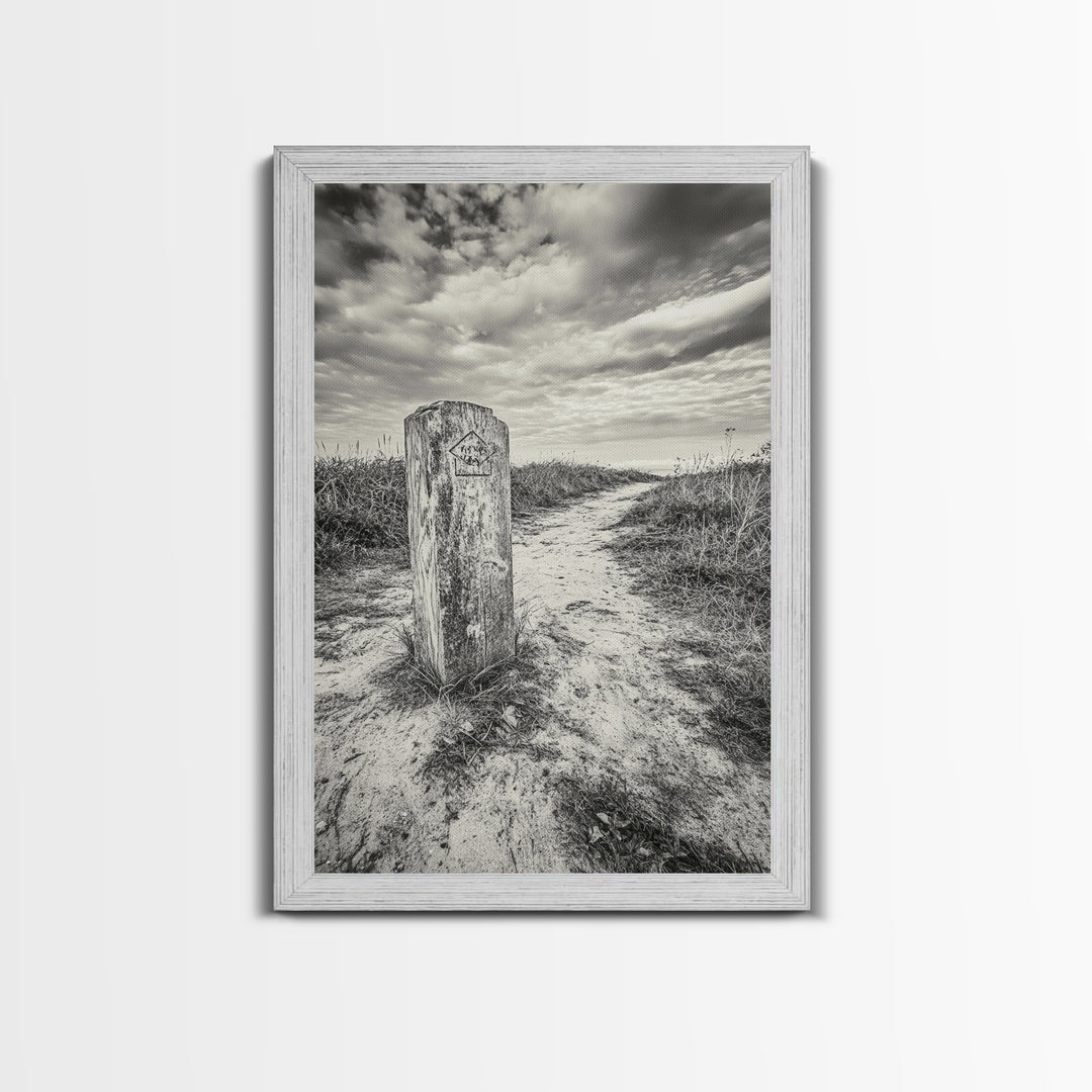 Hiking Marker, Trail Symbol, Windswept Grass, Framed Canvas Print, Outdoor Adventure Wall Art, Nature Lover Gift, Cabin Decor