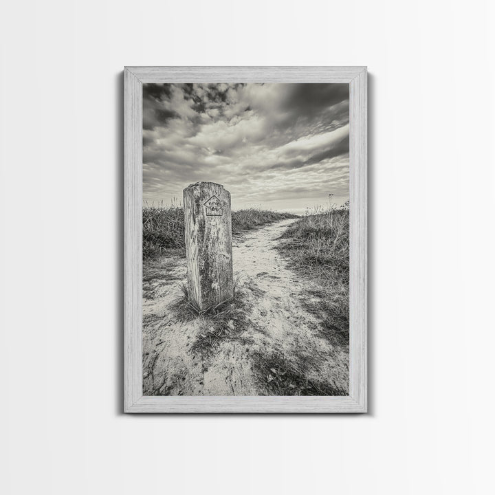 Hiking Marker, Trail Symbol, Windswept Grass, Framed Canvas Print, Outdoor Adventure Wall Art, Nature Lover Gift, Cabin Decor