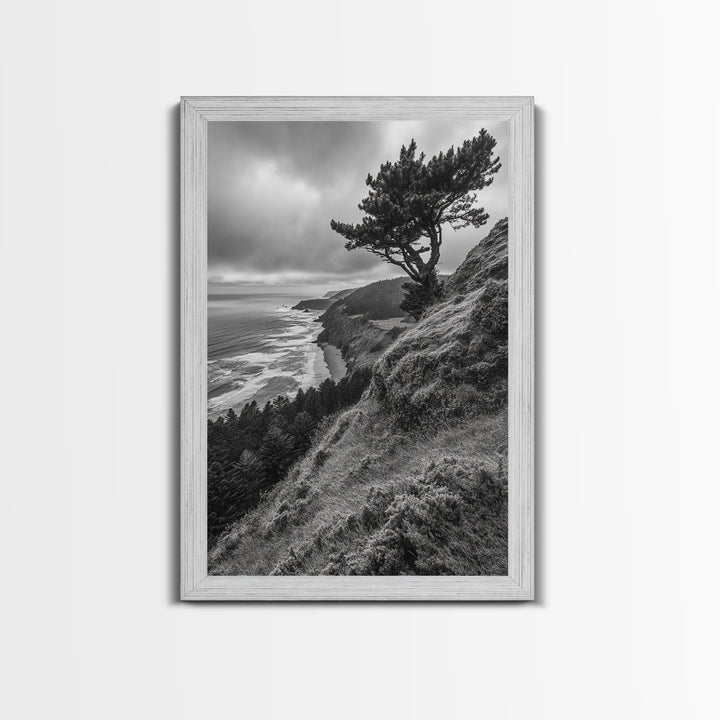 Lone Tree, Ocean Bluff, Windy Coastline, Canvas Print, Coastal Landscape Wall Art, Moody Nature Decor, Minimalist Vibe, Coastal Wall Art