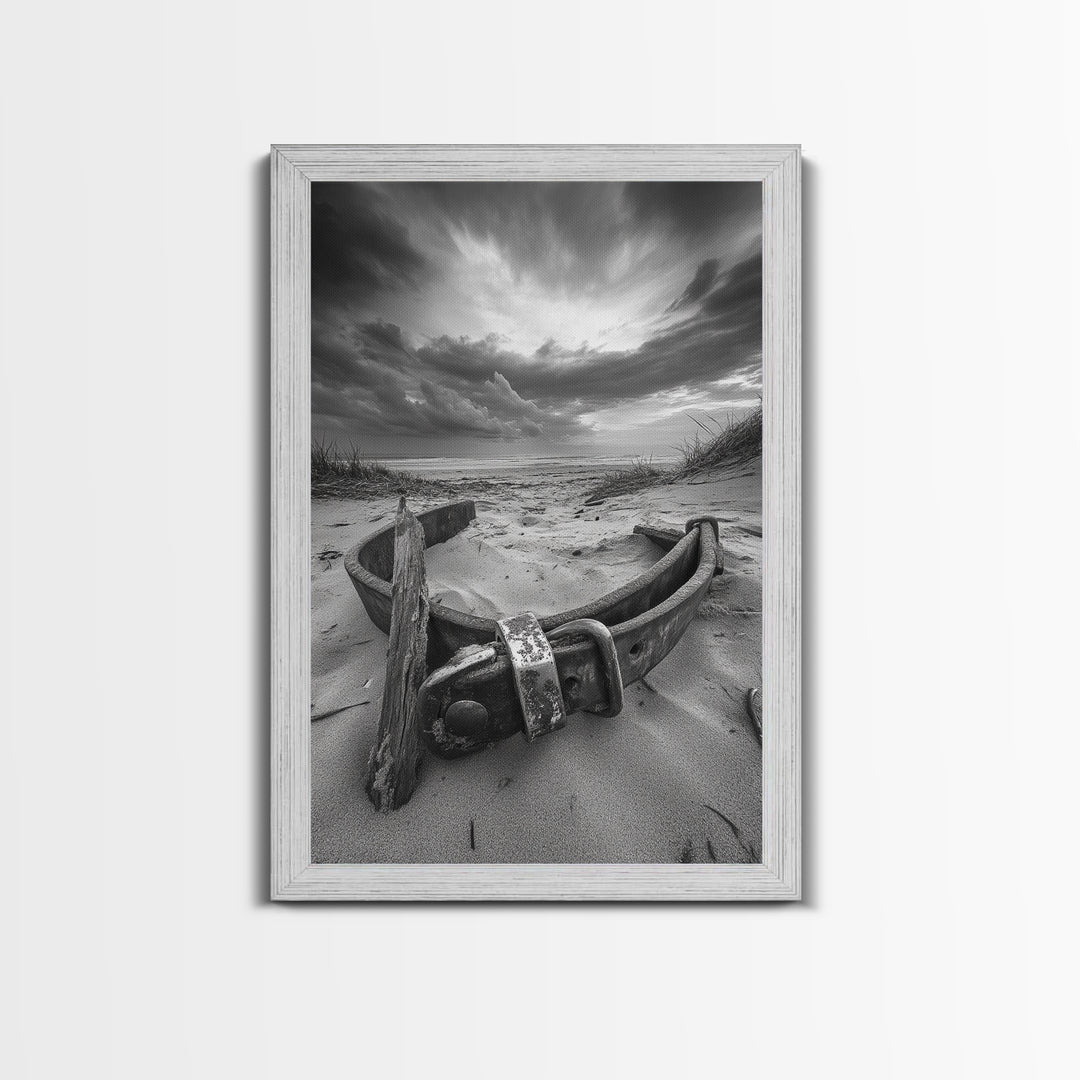 Coastal Relic, Rustic Sand Dunes, Weathered Wood, Canvas Print, Beach House Wall Art, Moody Ocean Decor, Fall Home Styling