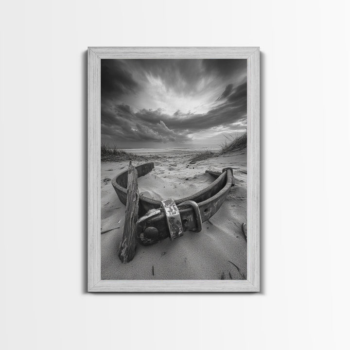 Coastal Relic, Rustic Sand Dunes, Weathered Wood, Canvas Print, Beach House Wall Art, Moody Ocean Decor, Fall Home Styling