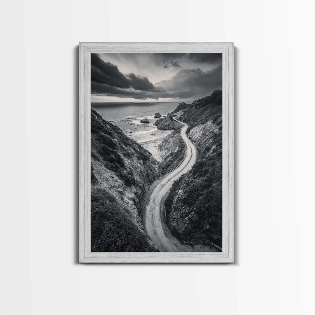 Coastal Road View, Cliffside Journey, Seaside Drive, Moody Landscape, Canvas Print, Living Room Art, Adventure Wall Art, Wanderlust Decor