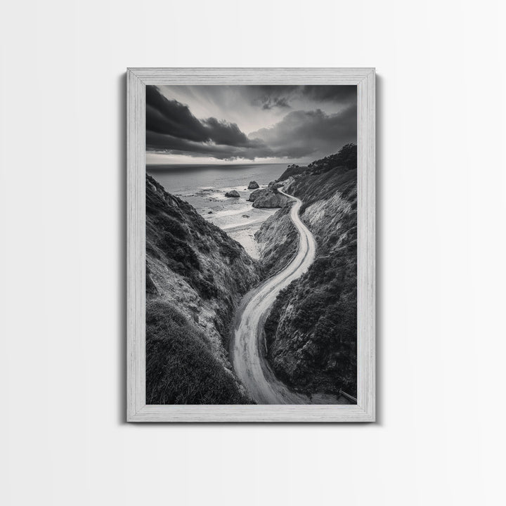 Coastal Road View, Cliffside Journey, Seaside Drive, Moody Landscape, Canvas Print, Living Room Art, Adventure Wall Art, Wanderlust Decor