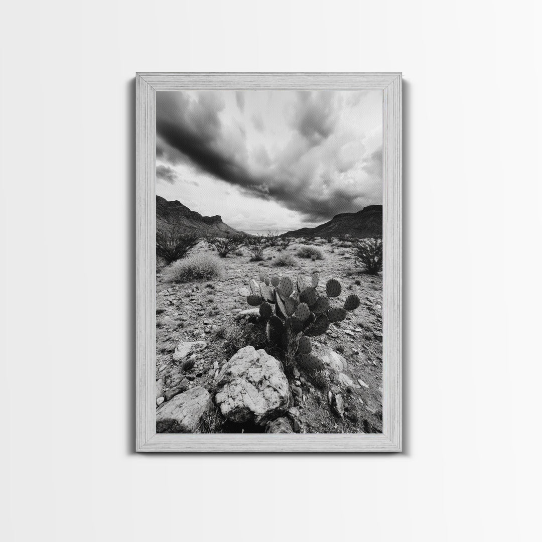 Desert Storm, Cactus Scene, Black White Art, Canvas Print, Southwest Wall Art, Earthy Tones Decor, Boho Style, Entryway Wall Accent