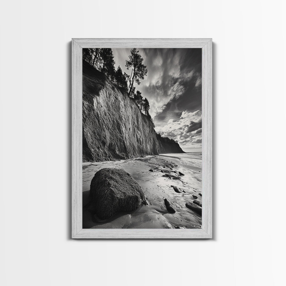 Cliffside Trees, Coastal Horizon, Rugged Seashore, Pacific Northwest Print, Framed Canvas Print, Fall Nature Wall Art, Den Decor