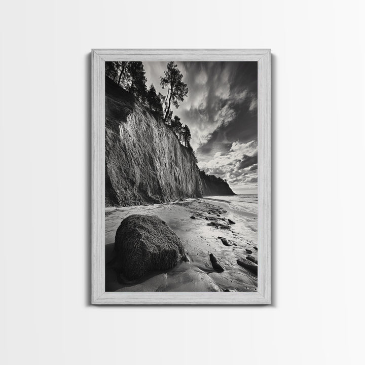 Cliffside Trees, Coastal Horizon, Rugged Seashore, Pacific Northwest Print, Framed Canvas Print, Fall Nature Wall Art, Den Decor