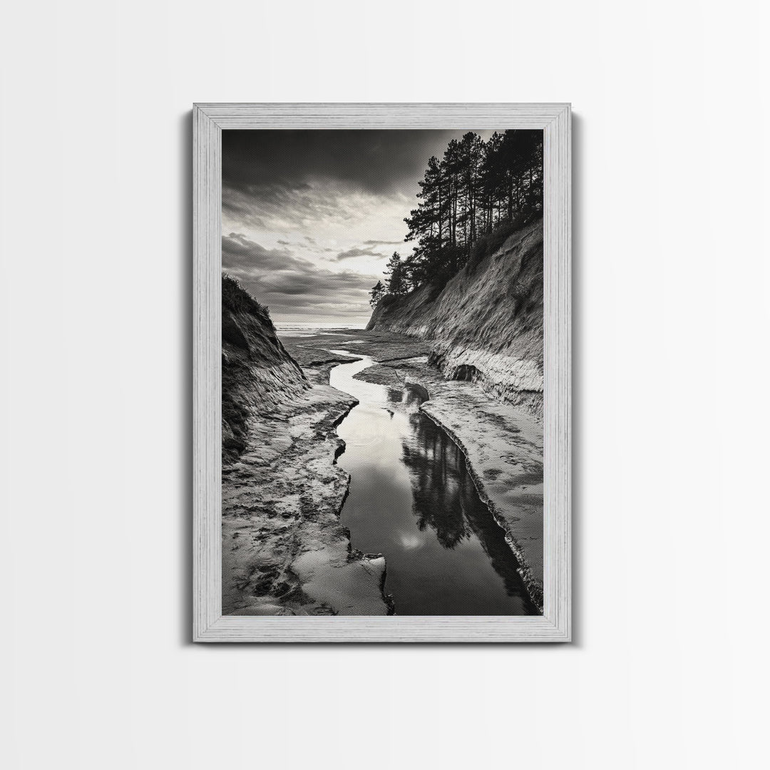 River Canyon, Dramatic Sky, Nature Pathway, Canvas Print, Adventure Wall Art, Cabin Decor, Black White Landscape Photography