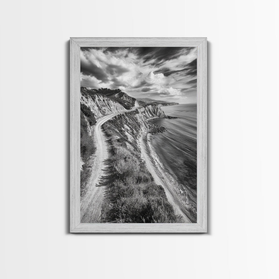 Coastal Mountain Trail, Ocean View, Travel Photography, Framed Canvas Print, Scenic Landscape Art, Office or Hallway Wall Art