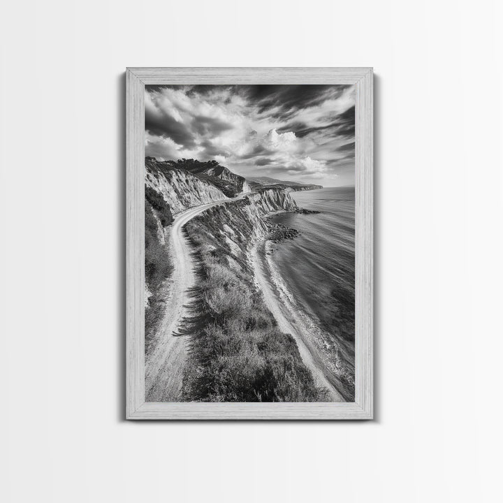 Coastal Mountain Trail, Ocean View, Travel Photography, Framed Canvas Print, Scenic Landscape Art, Office or Hallway Wall Art