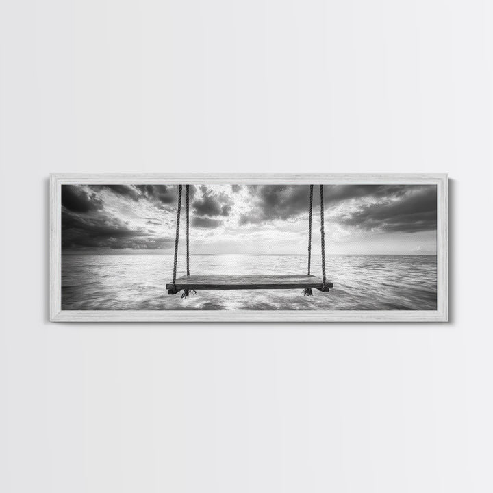 Ocean Swing View, Serene Seascape Art, Minimalist Beach Wall Decor, Framed Canvas Print, Bedroom Art, Calm Coastal Photography