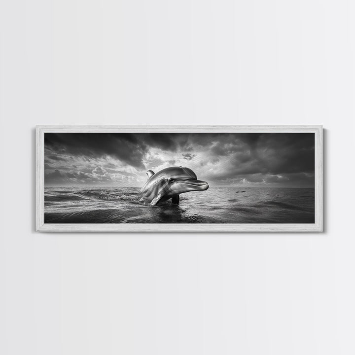 Dolphin Ocean Art, Playful Sea Animal Print, Modern Coastal Decor, Framed Canvas Print, Bathroom Wall Art, Nature Photography