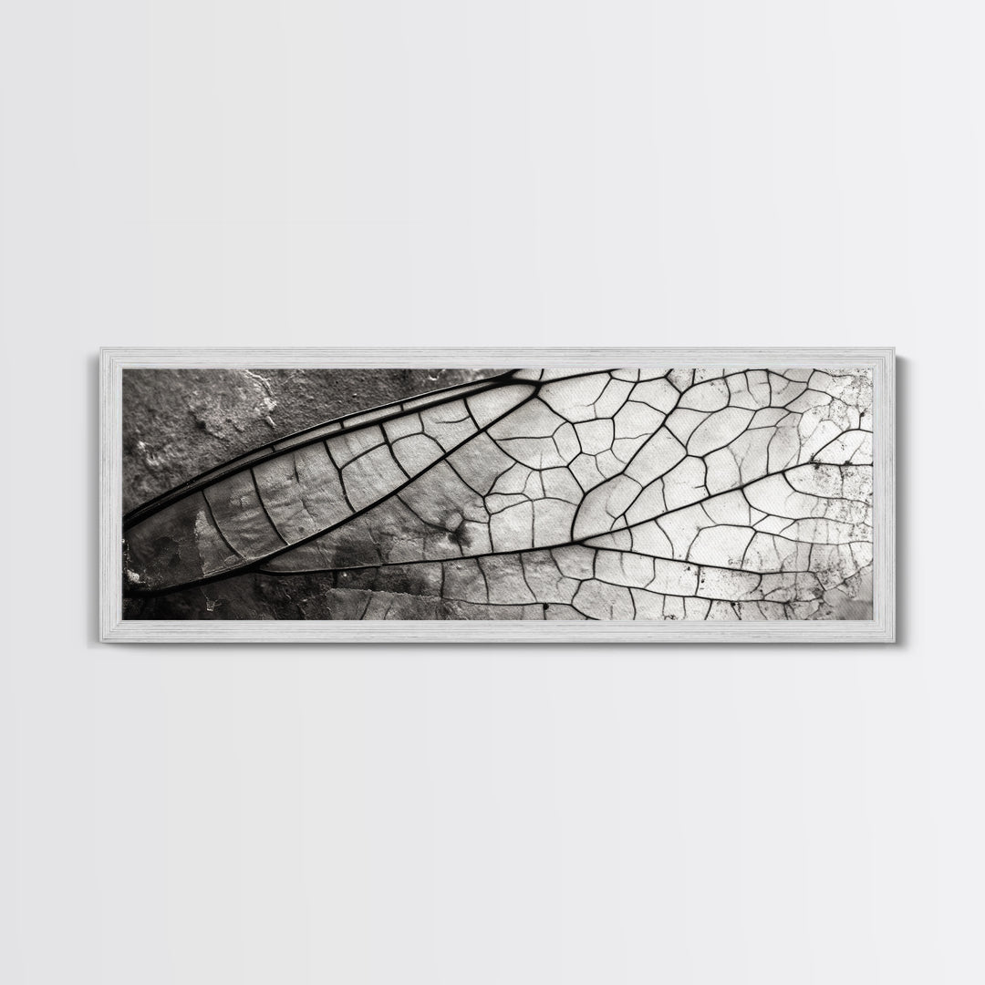 Macro Insect Wing, Abstract Nature Texture, Modern Neutral Wall Decor, Framed Canvas Print, Office Art, Monochrome Macro Photography