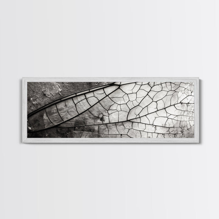 Macro Insect Wing, Abstract Nature Texture, Modern Neutral Wall Decor, Framed Canvas Print, Office Art, Monochrome Macro Photography