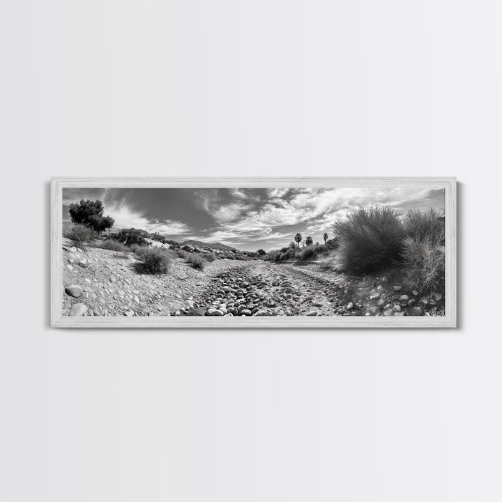 Desert Streambed Path, Dry River Landscape, Southwest Nature Print, Framed Canvas Print, Earthy Living Room Art, Modern Western Decor