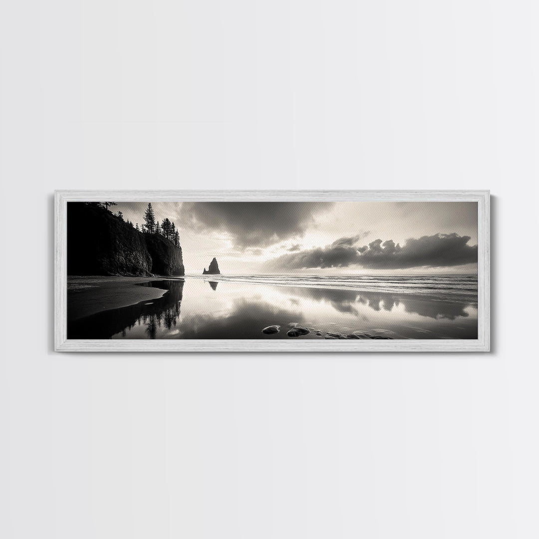 Sea Stack, Stormy Sky, Coastal Reflections, Canvas Print, Pacific Northwest Wall Art, Dramatic Seascape, Autumn Home Accent