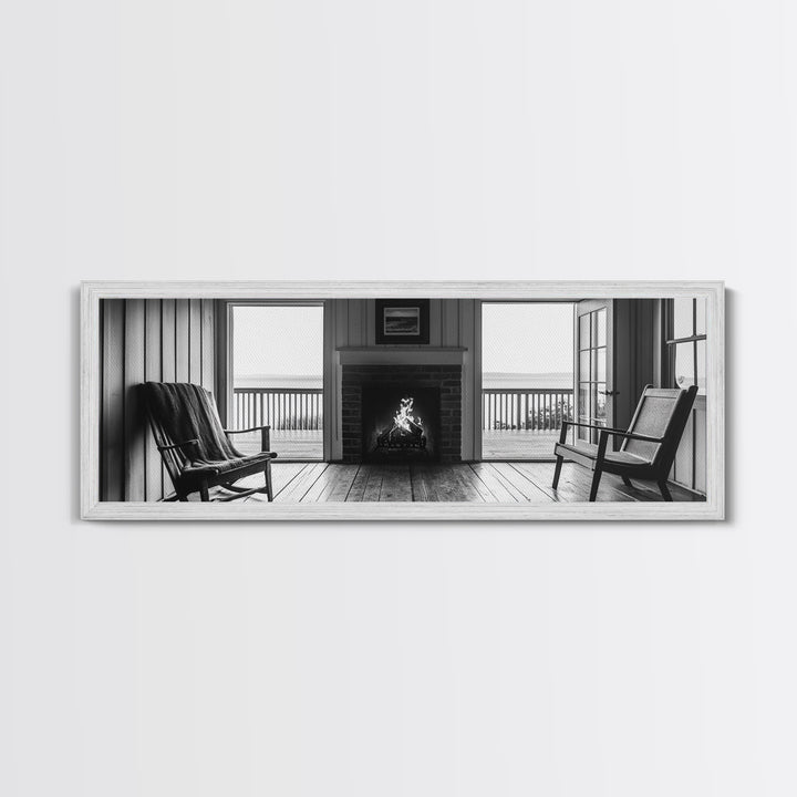 Cozy Fireplace, Cabin View, Warm Interior, Framed Canvas Print, Rustic Wall Art, Living Room Decor, Fall Season Vibe, Hygge Aesthetic