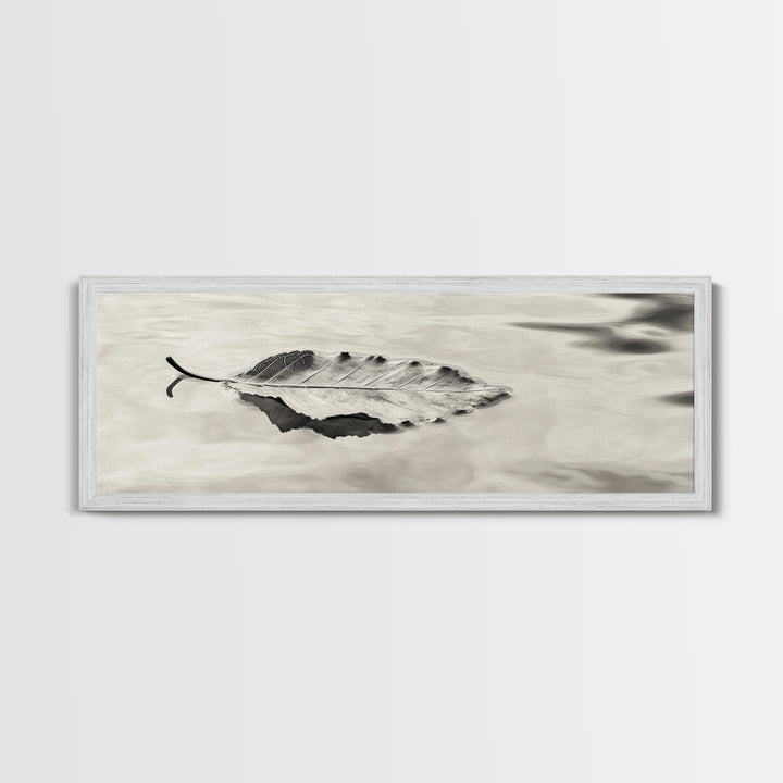 Autumn Leaf, Water Reflection, Nature Minimalism, Floating Stillness, Framed Canvas Print, Fall Wall Art, Neutral Tones, Bathroom Decor