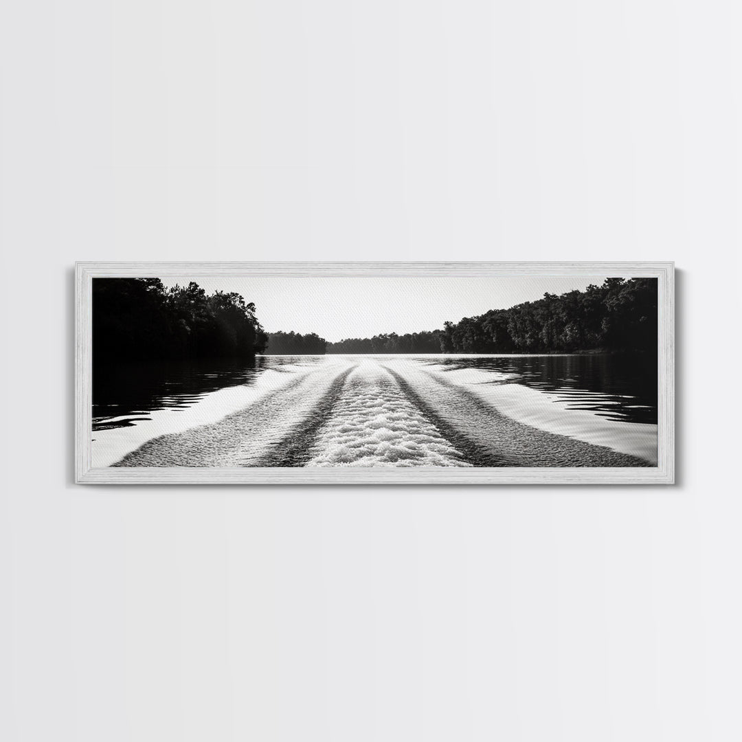 River Wake, Forest Waters, Lake Escape, Framed Canvas Print, Nature Photography, Minimalist Wall Art, Modern Cabin Decor