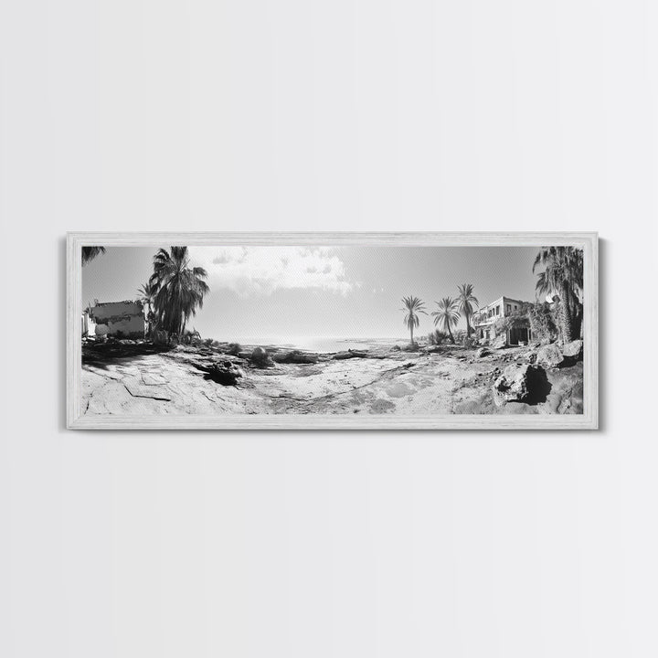 Desert Coast, Palm Ruins, Forgotten Beach, Framed Canvas Print, Surreal Photography, Boho Living Room Art, Coastal Wall Decor