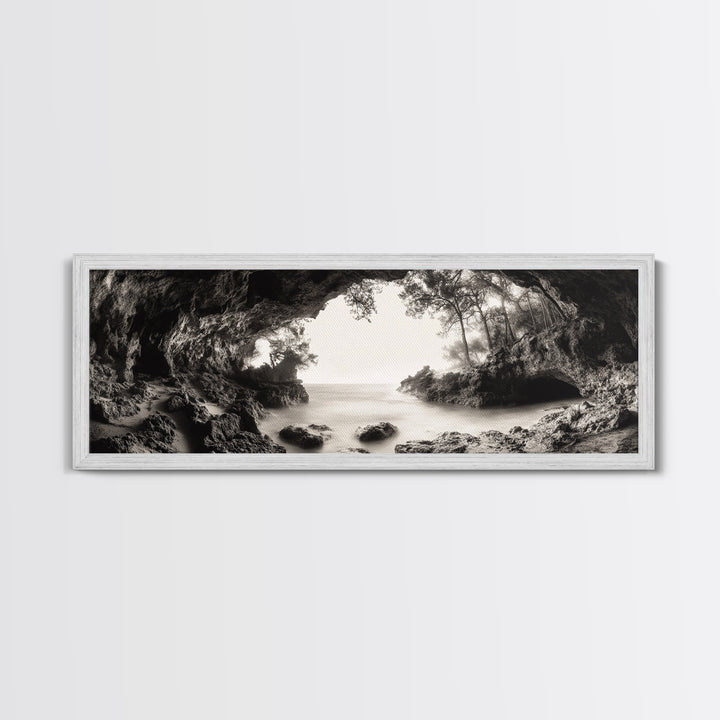 Ocean Cave, Coastal Trees, Natural Light, Canvas Print, tranquil coastal wall art, bedroom boho decor, dreamy nature scene artwork