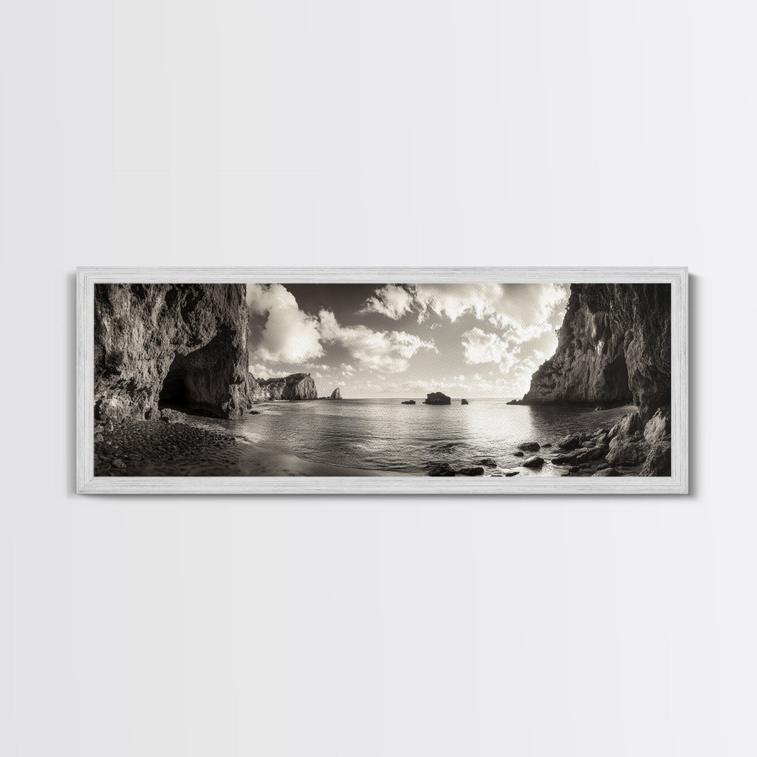Coastal Cliffs, Ocean Horizon, Dramatic Sky, Framed Canvas Print, neutral living room decor, seascape photography, rustic modern wall art