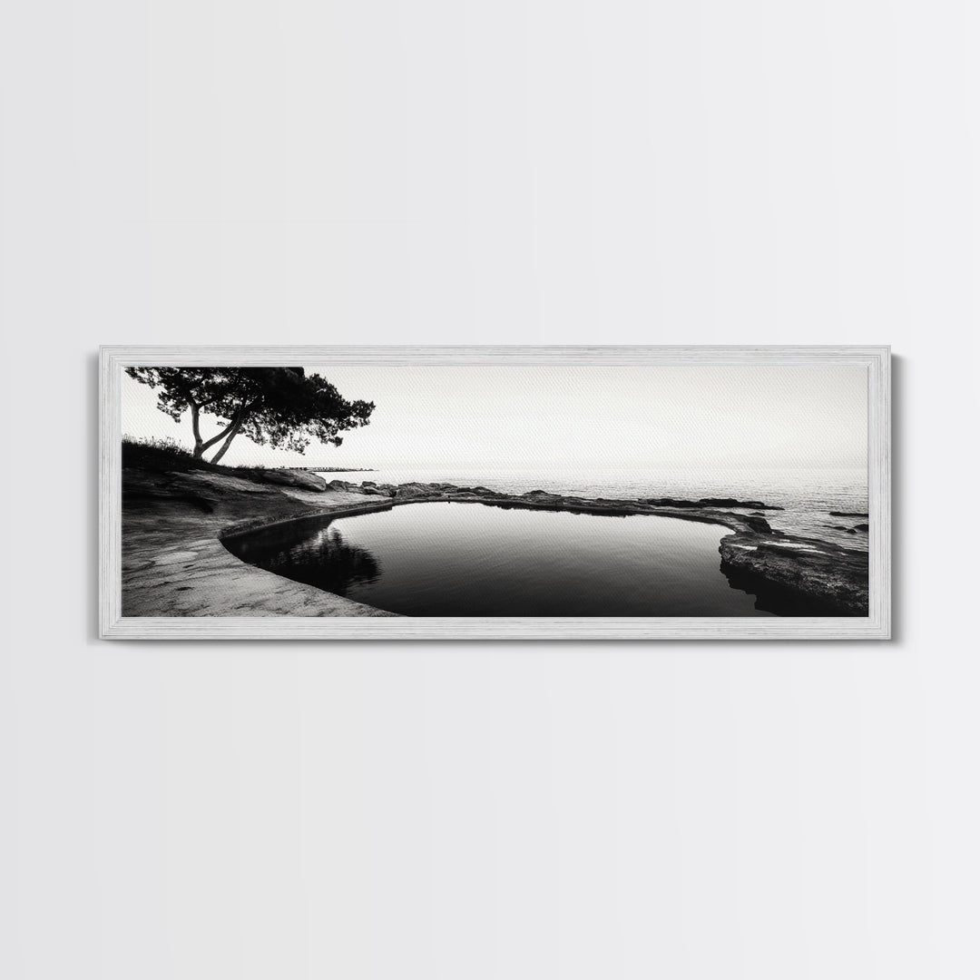 Seaside Pool, Nature Reflections, Calm Coastline, Canvas Print, minimalist zen wall art, spa bathroom decor, peaceful landscape photography