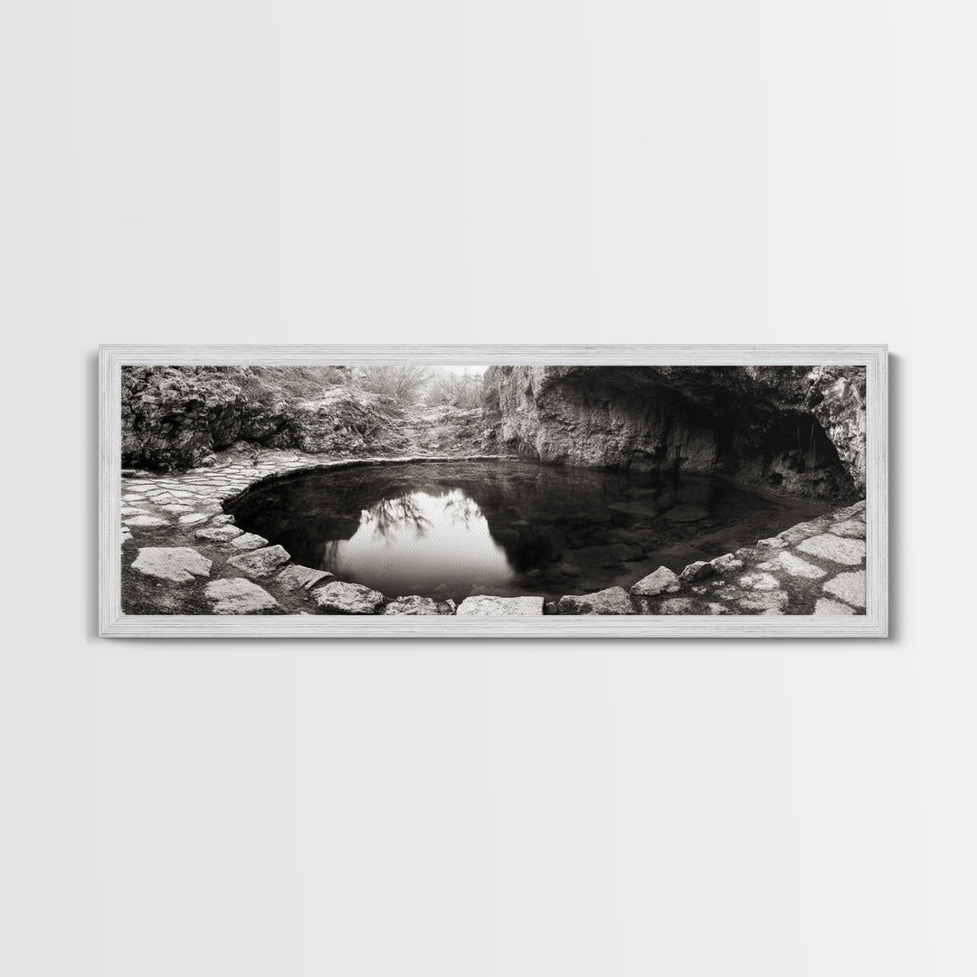 Stone Pool, Quiet Reflection, Nature Photography, Zen Vibes, Framed Canvas Print, Bathroom Wall Art, Rustic Decor, Tranquil Home Accent