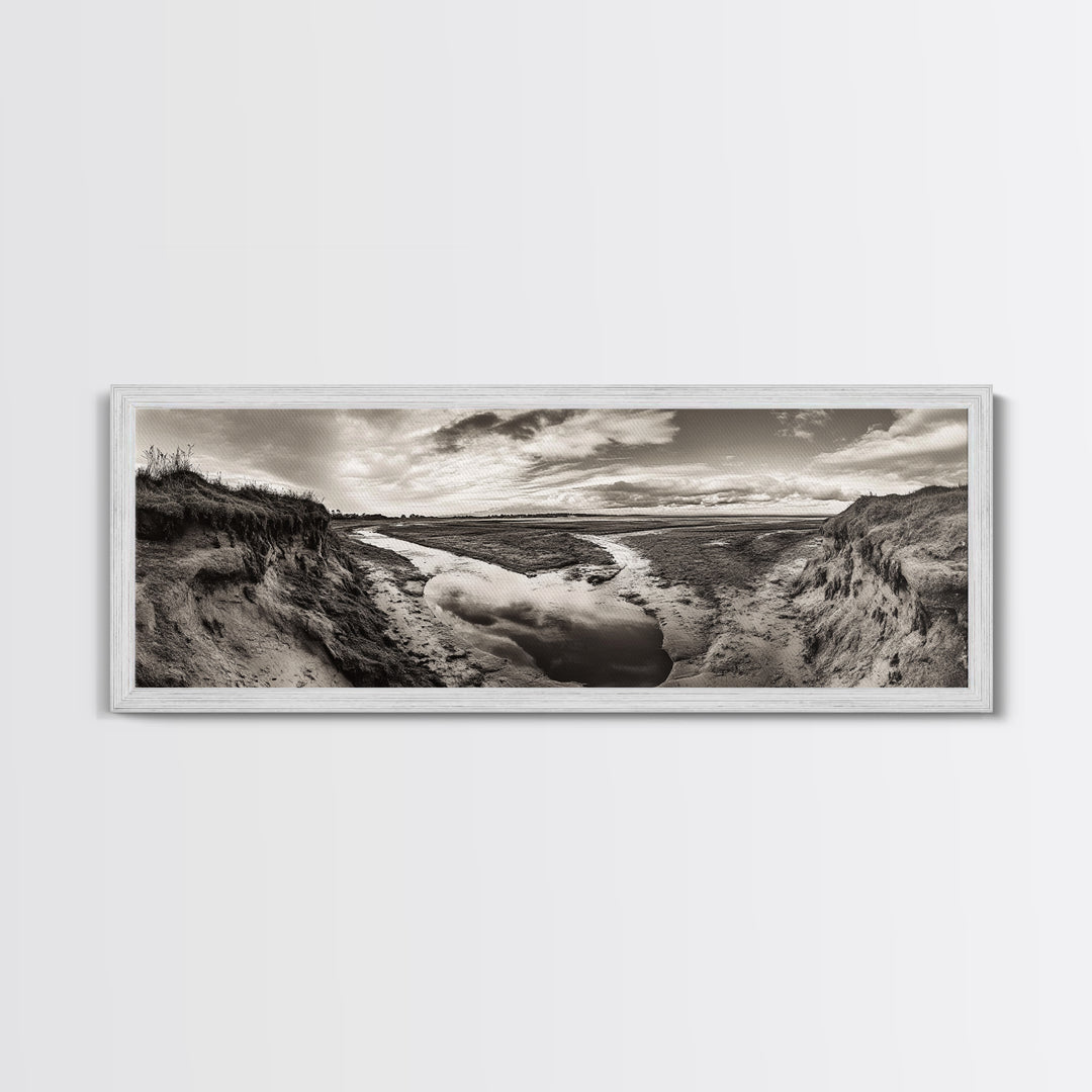 Marsh Landscape, Coastal Grasslands, Autumn Earth Tones, Framed Canvas Print, Fall Wall Art, Farmhouse Style, Rustic Entryway Decor