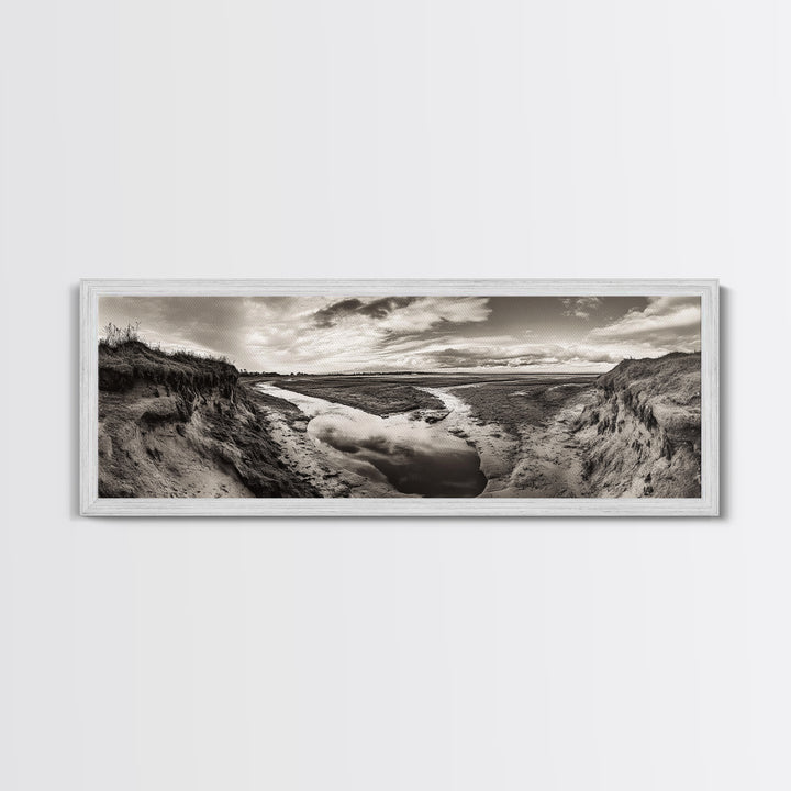 Marsh Landscape, Coastal Grasslands, Autumn Earth Tones, Framed Canvas Print, Fall Wall Art, Farmhouse Style, Rustic Entryway Decor