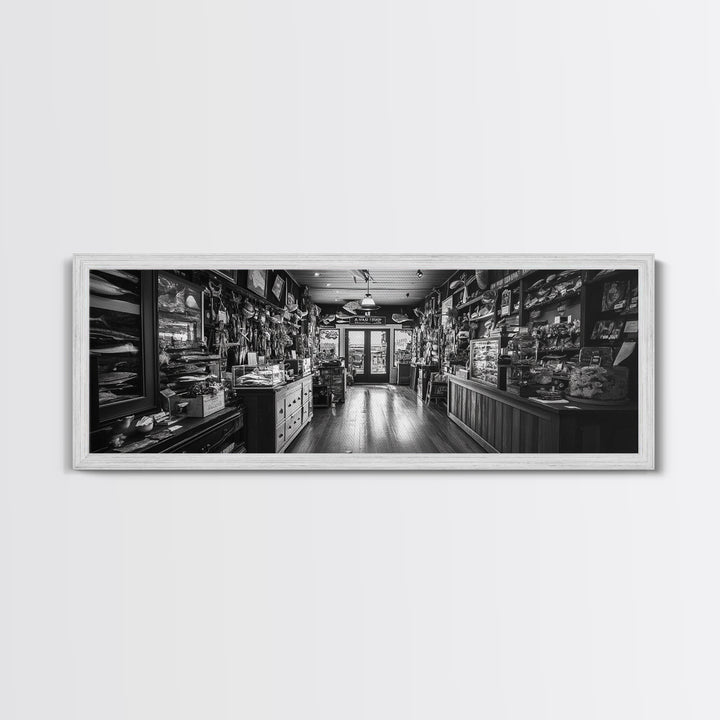 Vintage Shop, Curio Store, Rustic Nostalgia, Framed Canvas Print, Eclectic Wall Art, Bar Decor, Moody Retro Interior Accent