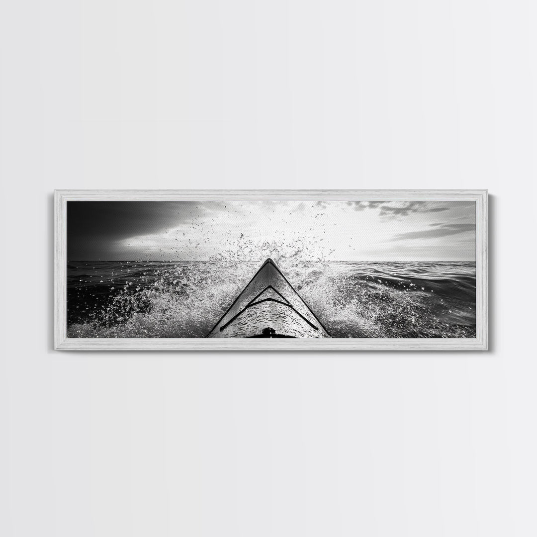 Ocean Kayak Splash, Adventure Wall Art, Ocean Motion, Black And White Canvas Print, Modern Decor, Nautical Style, Sports Lover Gift