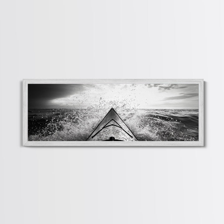 Ocean Kayak Splash, Adventure Wall Art, Ocean Motion, Black And White Canvas Print, Modern Decor, Nautical Style, Sports Lover Gift
