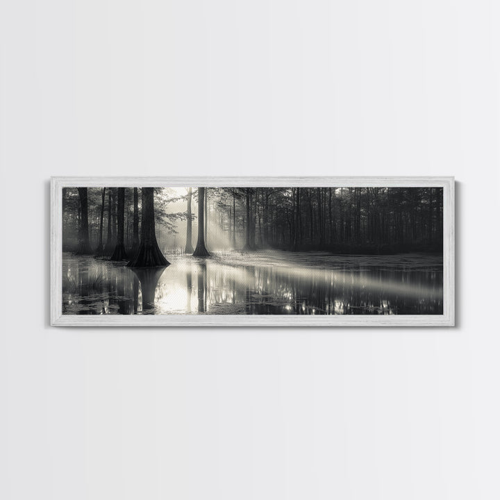 Cypress Swamp, Foggy Forest, Morning Light, Still Waters, Framed Canvas Print, Nature Wall Art, Autumn Decor, Moody Forest Photography