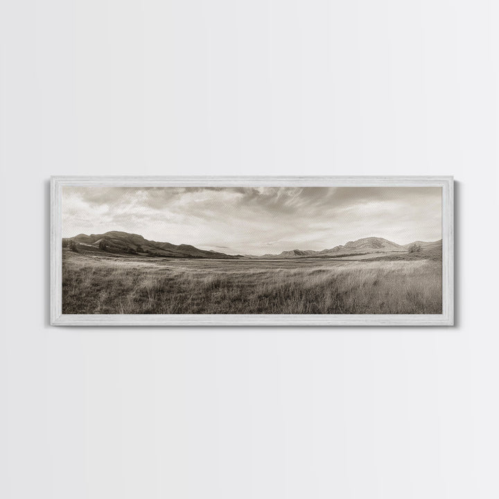 Golden Prairie, Mountain Horizon, Rustic Calm, Canvas Print, Fall Wall Art, Country Living Room Decor, Neutral Tones Photography