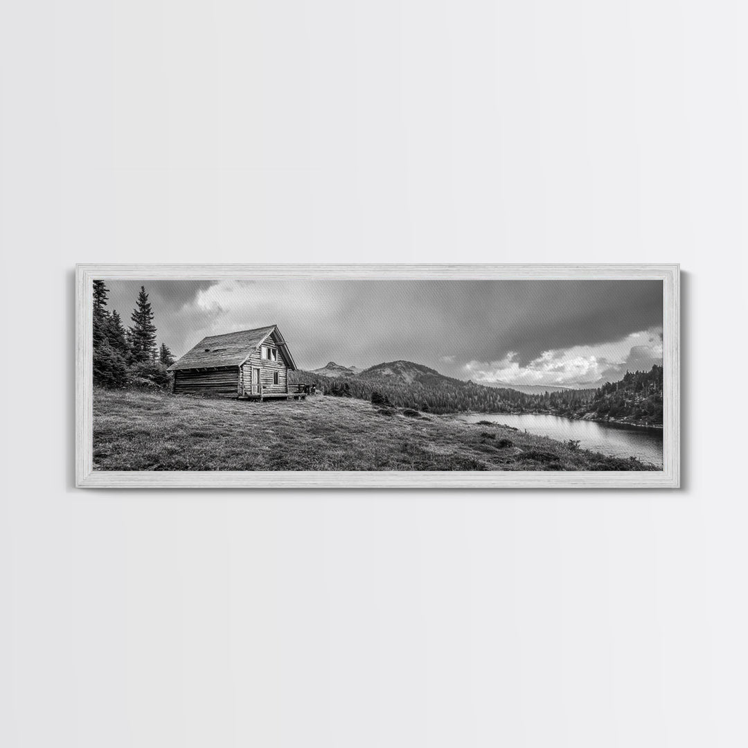 Cabin On Hill, Mountain Lake, Rustic Retreat, Canvas Print, Fall Wall Art, Cozy Home Decor, Adventure Landscape, Nature-Inspired Design