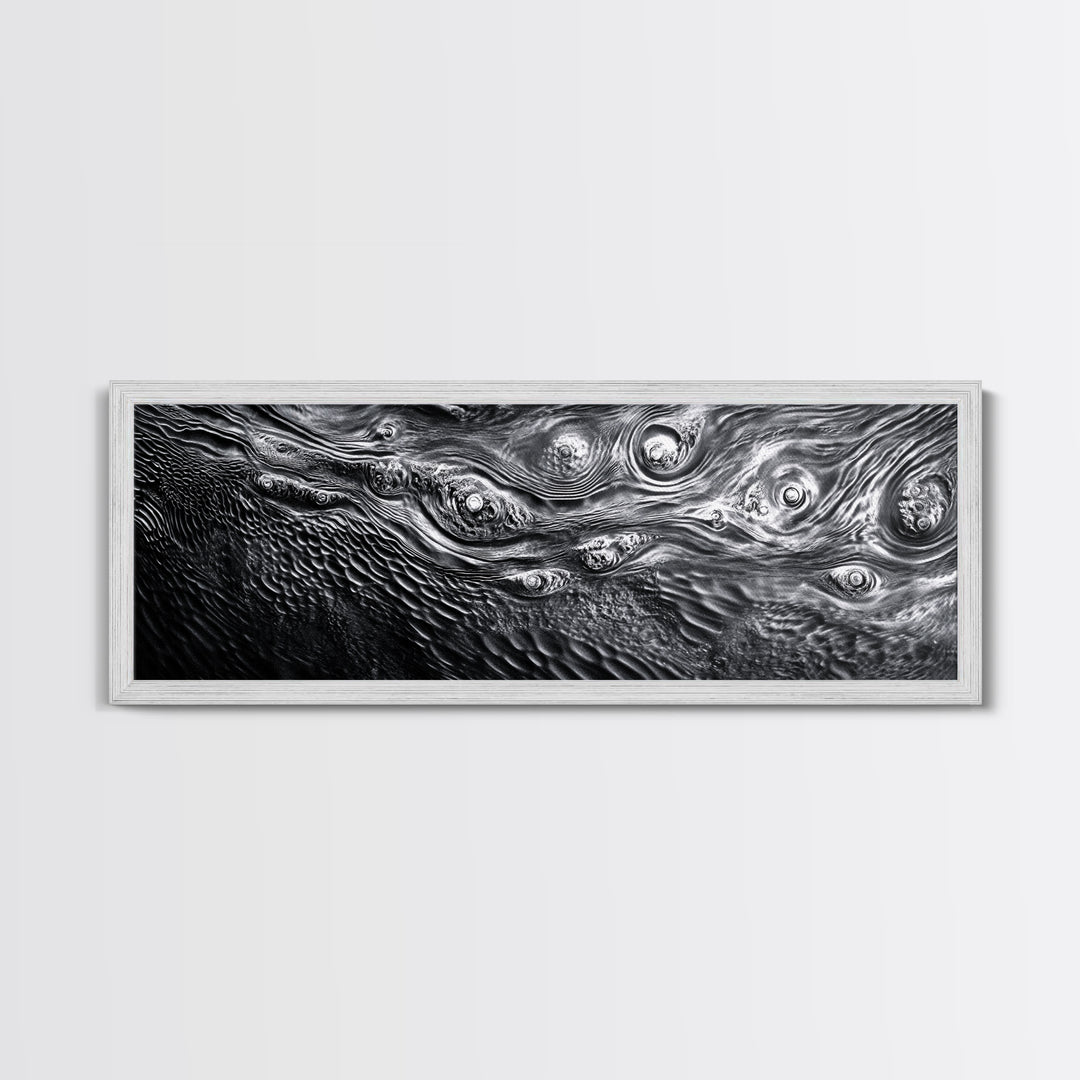 Liquid Texture Waves, Abstract Water Photography, Monochrome Art, Framed Canvas Print, Modern Living Room Wall Art, Nature-Inspired Decor