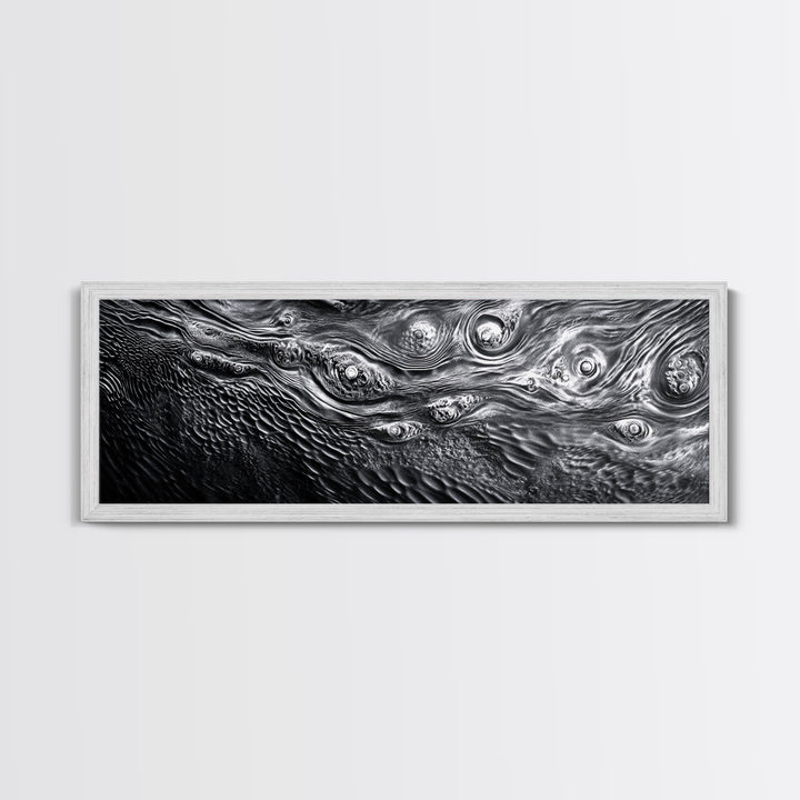 Liquid Texture Waves, Abstract Water Photography, Monochrome Art, Framed Canvas Print, Modern Living Room Wall Art, Nature-Inspired Decor