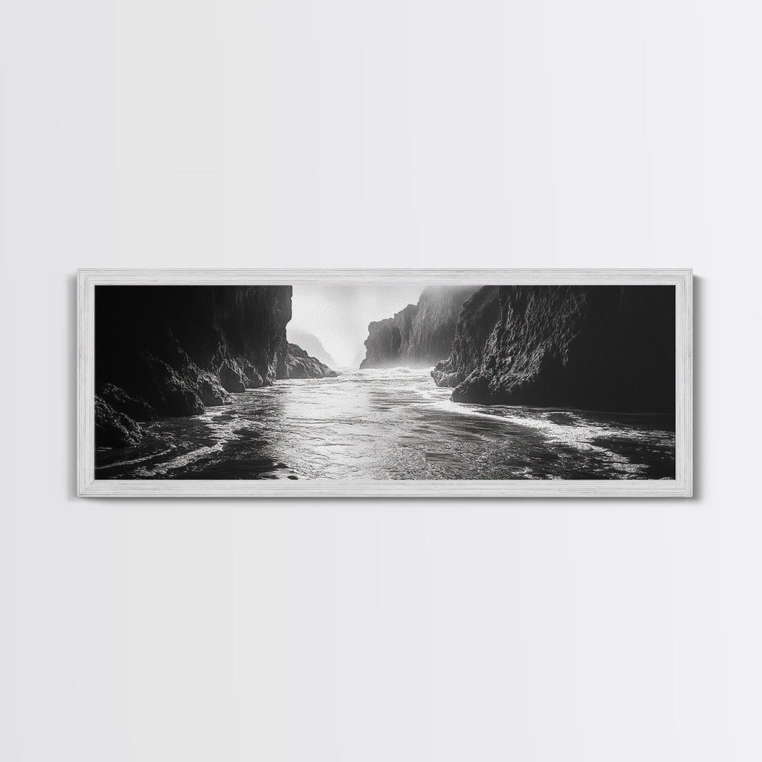 Ocean Cliff Passage, Dramatic Seascape Art, Moody Coastal Photography, Canvas Print, Dark Academic Wall Decor, Bedroom Statement Piece