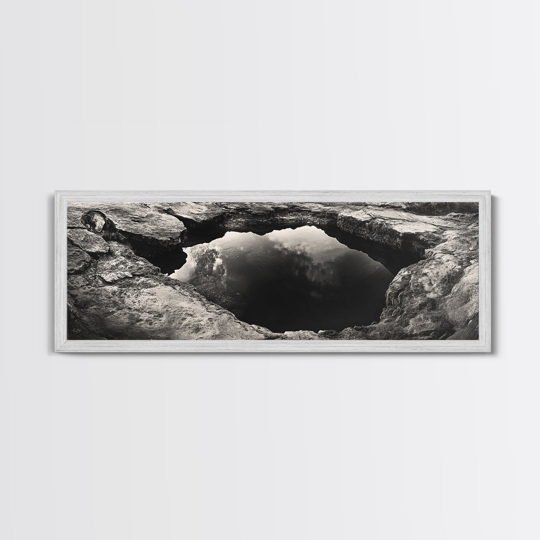 Natural Rock Pool, Moody Water Reflection, Rustic Earth Photography, Canvas Print, Zen Bathroom Wall Art, Minimalist Nature Decor