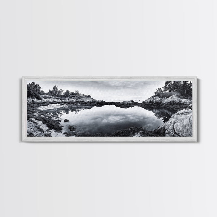 Coastal Reflections, Tide Pool, Rocky Shoreline, Framed Canvas Print, Seaside Nature Art, Minimalist Coastal Decor, Zen Bathroom Art