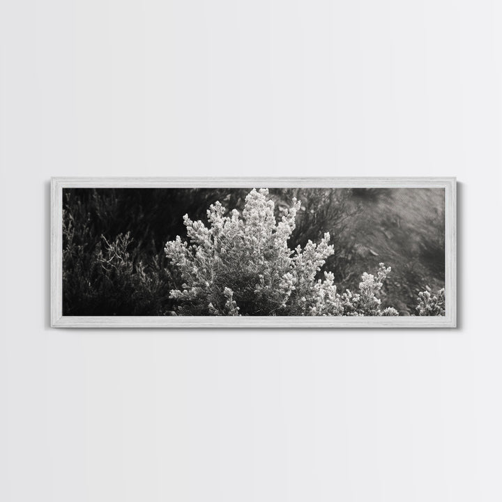 Frosted Bush, Winter Plant, Nature Closeup, Framed Canvas Print, Botanical Wall Art, Neutral Bedroom Decor, Rustic Autumn Style